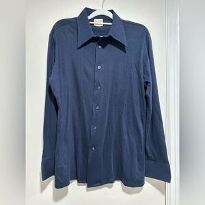 Vintage 70s Men’s Sz: XL Kings Road Point Collar Navy Blue disco Button Down.